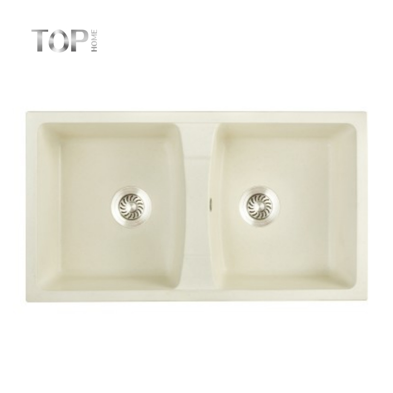 White Quartz Double Bowl Undermount Kitchen Sink