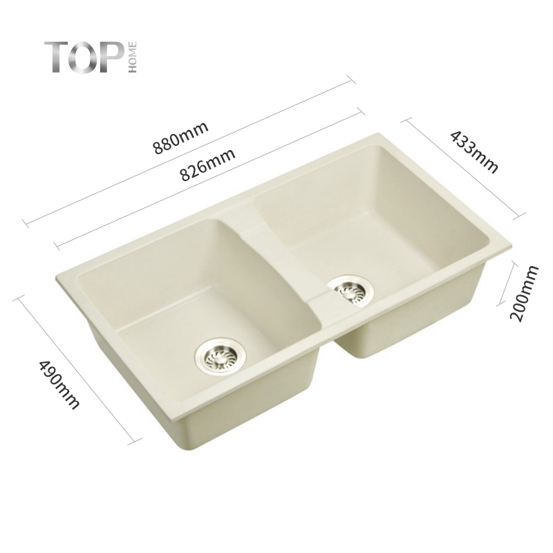 Évier de cuisine sous plan à deux cuves en quartz blanc