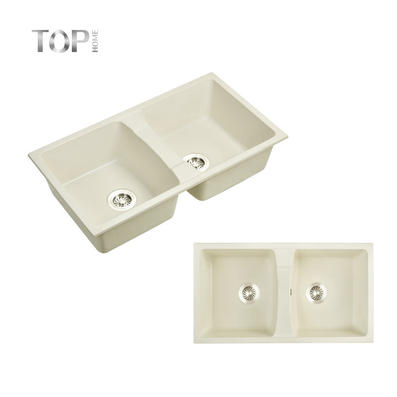 White Quartz Double Bowl Undermount Kitchen Sink