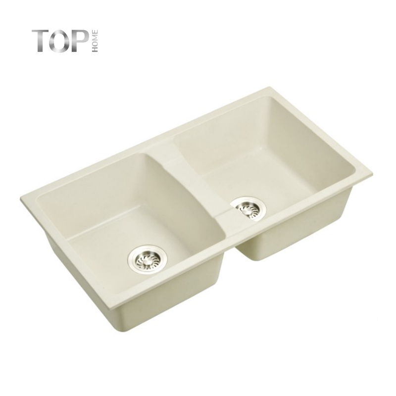 White Quartz Double Bowl Undermount Kitchen Sink