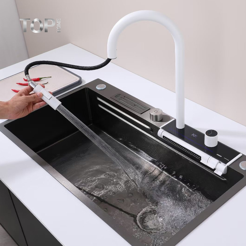 Hindi kinakalawang na Steel Waterfall Kitchen Sink Faucet