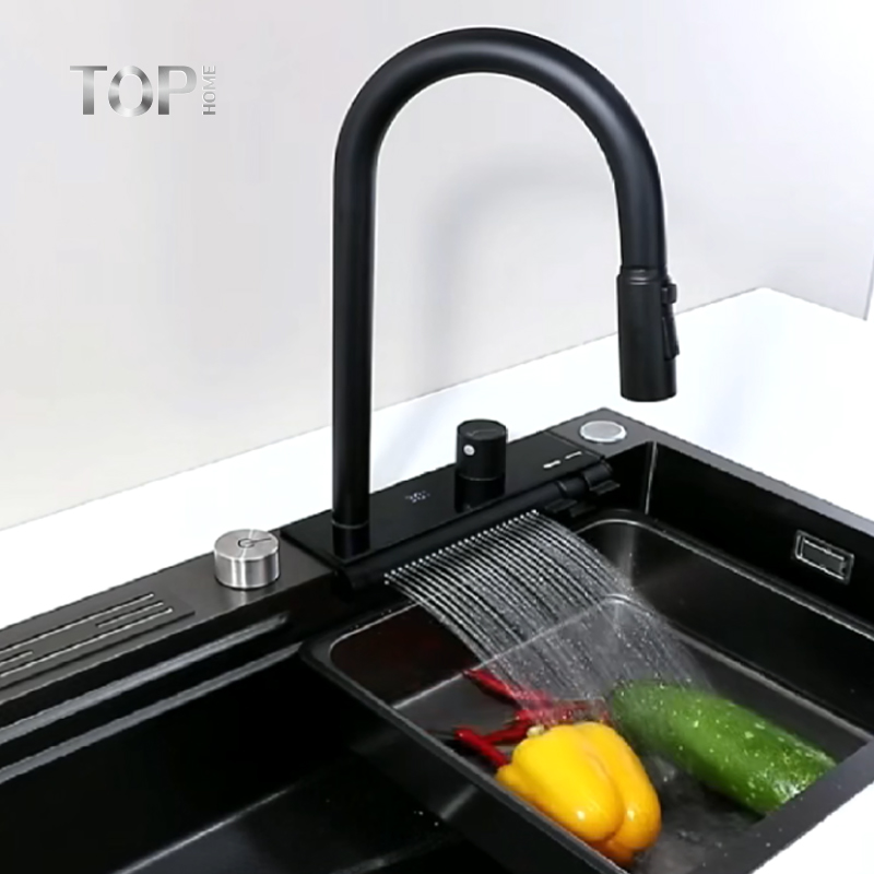 Grifo para fregadero de cocina moderno de material compuesto negro