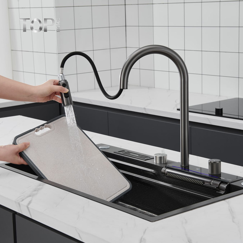 Modern Kitchen Black Composite Sink Faucet