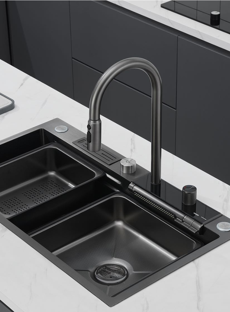 Waterfall sink faucet