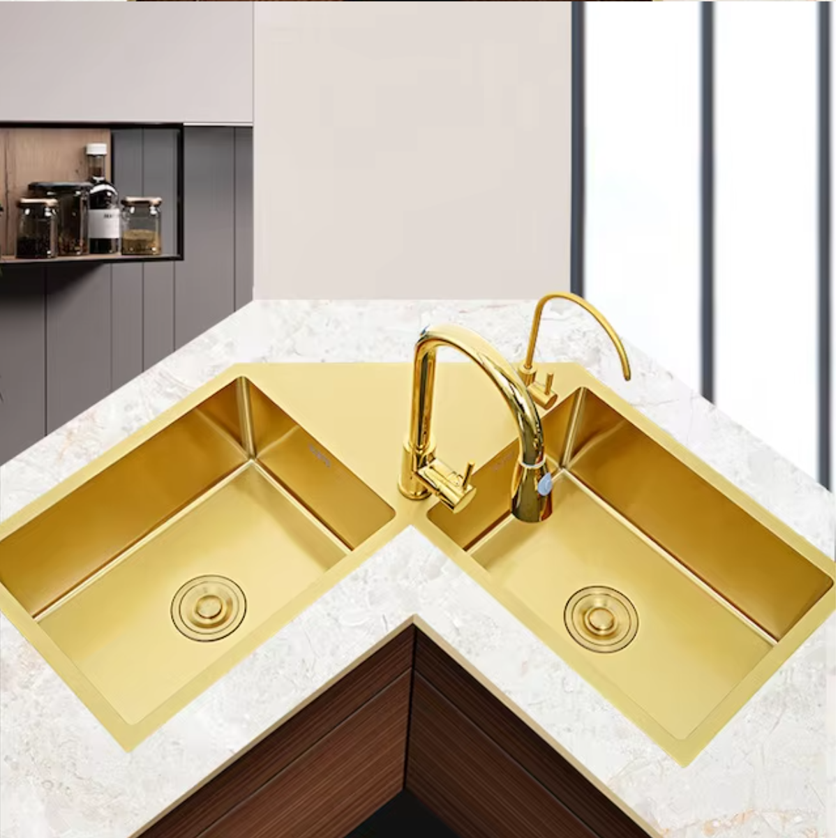 PVD color Custom Design Kitchen Stainless Steel Sink Corner Mounting sink Double Bowl Kitchen Sink PVD color Custom Design Kitchen Stainless Steel Sink Corner Mounting sink Double Bowl Kitchen Sink
