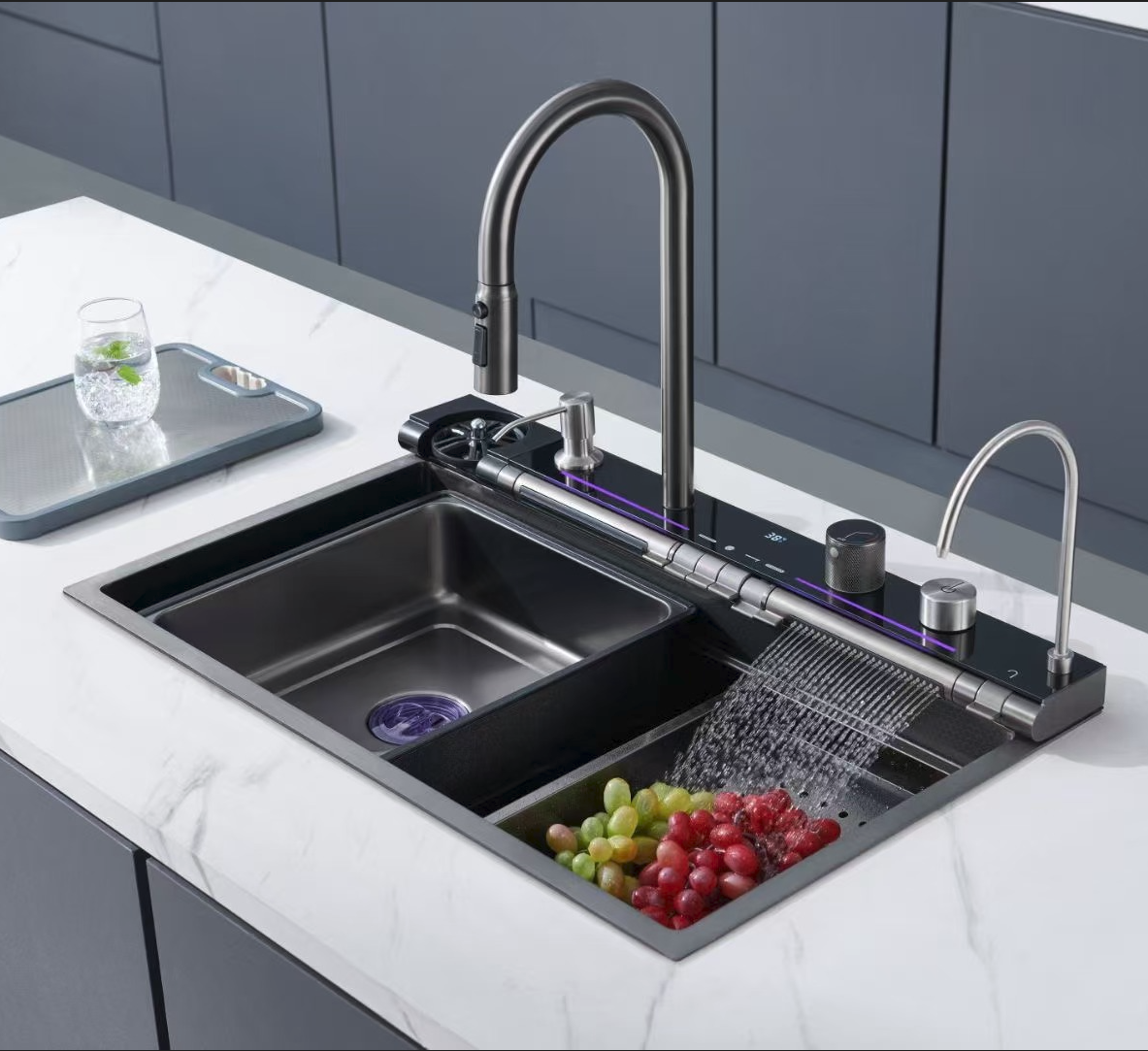 New Design All In One Kitchen Sink With Pull Down Faucet Multifunctional Led Modern Waterfall Kitchen Sink New Design All In One Kitchen Sink With Pull Down Faucet Multifunctional Led Modern Waterfall Kitchen Sink