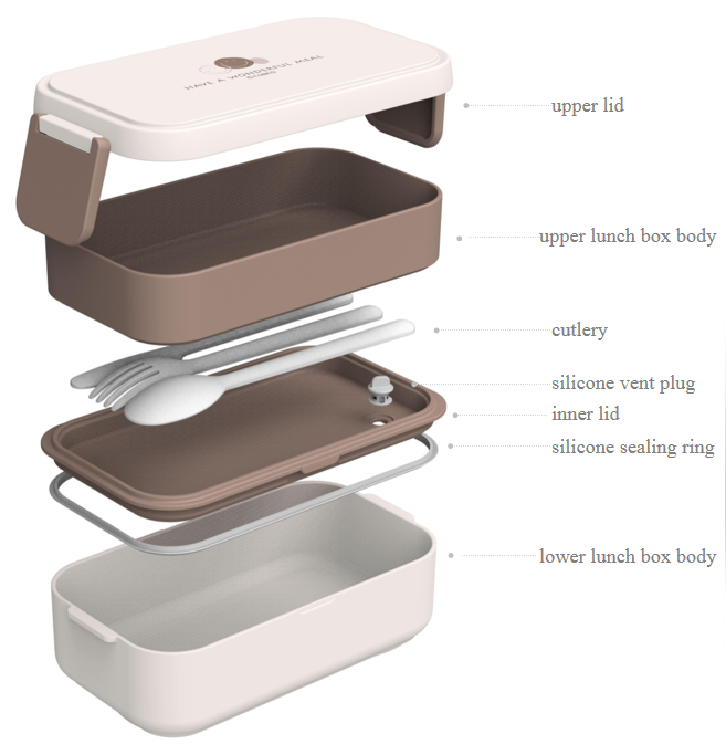 Nestbare, met gesp ontworpen lunchbox van bamboevezel