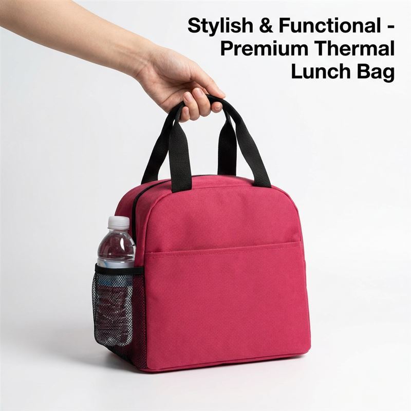 Premium Pink Insulated Lunch Bag - Large Capacity Thermal Tote with Side Mesh Pocket & Leakproof Lining for Office, School, and Picnics