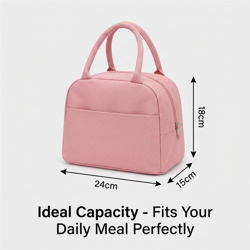 Premium Pink Insulated Lunch Bag - Large Capacity Thermal Tote with Side Mesh Pocket & Leakproof Lining for Office, School, and Picnics