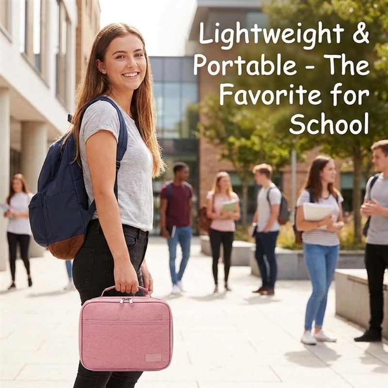 Premium Pink Insulated Lunch Bag - Large Capacity Thermal Tote with Side Mesh Pocket & Leakproof Lining for Office, School, and Picnics