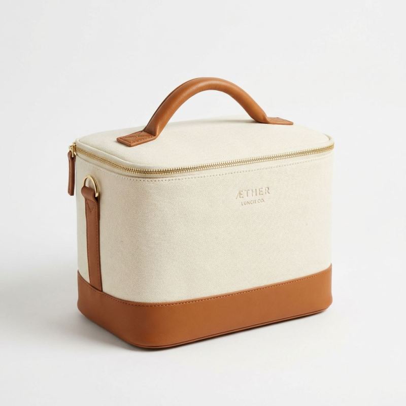 Modern White & Tan Insulated Lunch Bag Durable & Easy-to-Clean Food Organizer for Men & Women