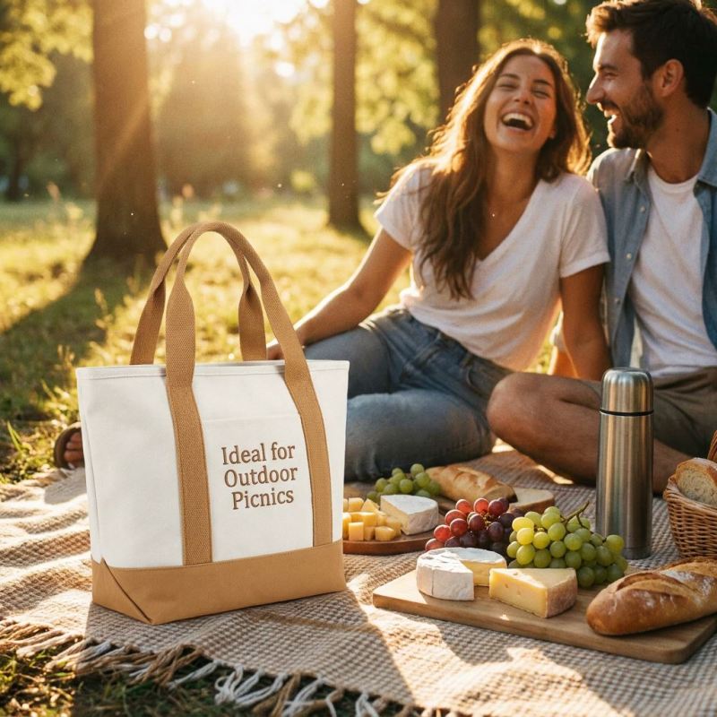 Modern White & Tan Insulated Lunch Bag Durable & Easy-to-Clean Food Organizer for Men & Women