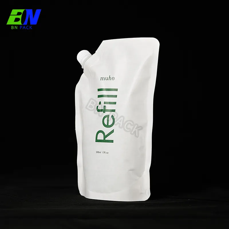 Confezione di carta kraft ricaricabile personalizzata Sapone per mani liquido Stand Up Refill Pouch Custodia per cosmetici ecologica