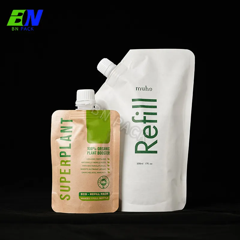 Confezione di carta kraft ricaricabile personalizzata Sapone per mani liquido Stand Up Refill Pouch Custodia per cosmetici ecologica