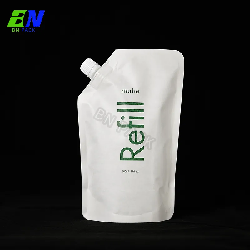 Confezione di carta kraft ricaricabile personalizzata Sapone per mani liquido Stand Up Refill Pouch Custodia per cosmetici ecologica