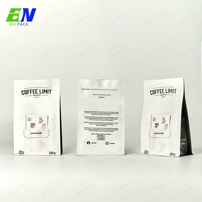 Gravure Printing Customized Design Flat Bottom Kraft Paper Ziplock Bags Coffee Bags With Valve,Zipper And Kraft Card