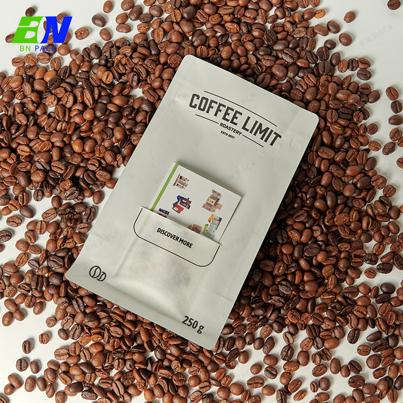 Gravure Printing Customized Design Flat Bottom Kraft Paper Ziplock Bags Coffee Bags With Valve,Zipper And Kraft Card