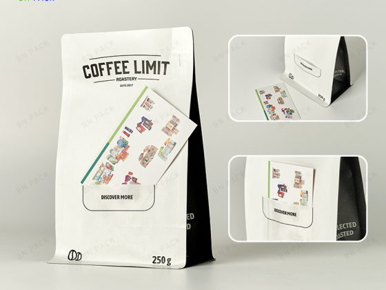 Gravyrtryck Anpassad design Kraftpapper med dragkedja med platt botten Kaffepåsar med ventil, dragkedja och kraftkort