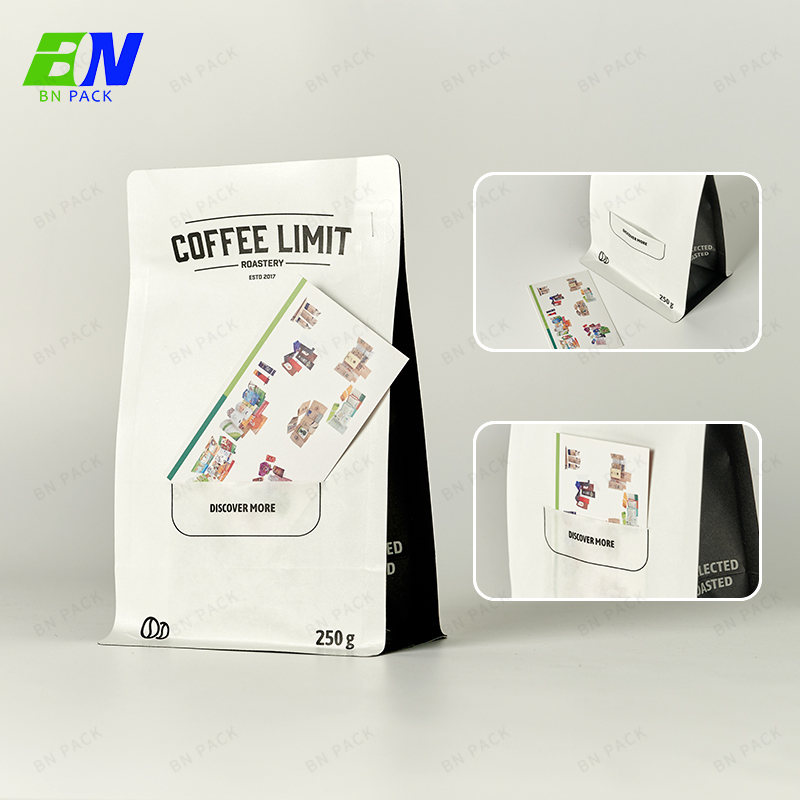 Gravure Printing Customized Design Flat Bottom Kraft Paper Ziplock Bags Coffee Bags With Valve,Zipper And Kraft Card