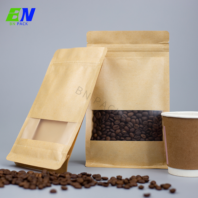 Water proof kraft paper block bottom bag for coffee beans packaging