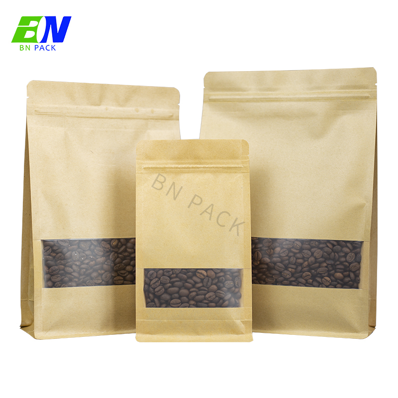 Water proof kraft paper block bottom bag for coffee beans packaging