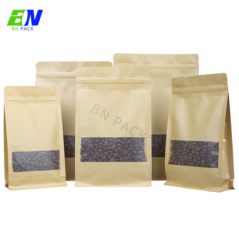 Water proof kraft paper block bottom bag for coffee beans packaging