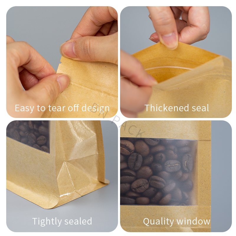 Water proof kraft paper block bottom bag for coffee beans packaging