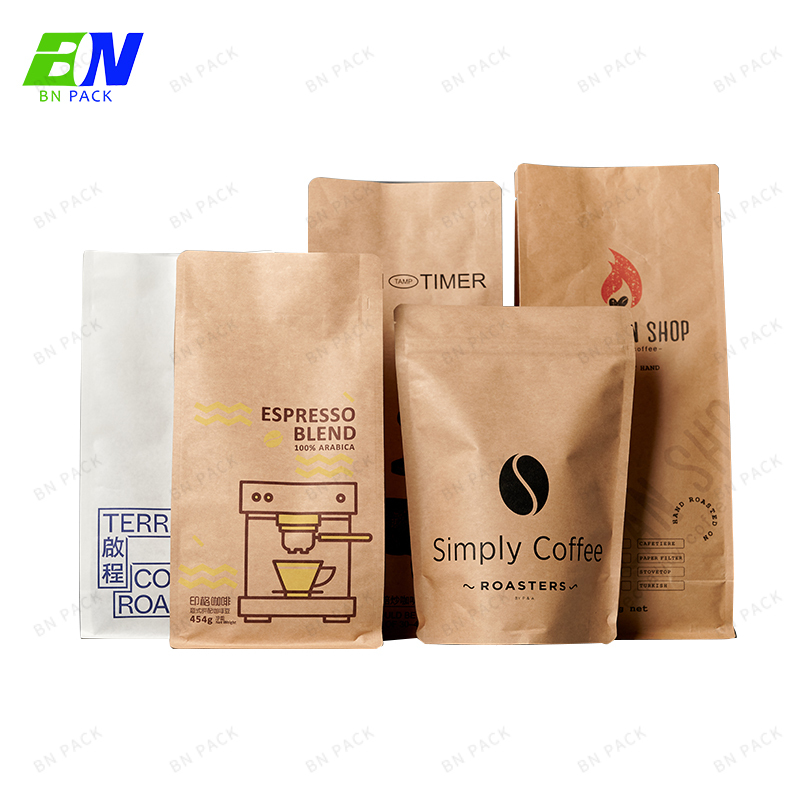 Kantung Pembungkusan Makanan Kertas Kraft Beg Kopi Berdiri Pembungkusan Beg Beg Poket Zip untuk Makanan