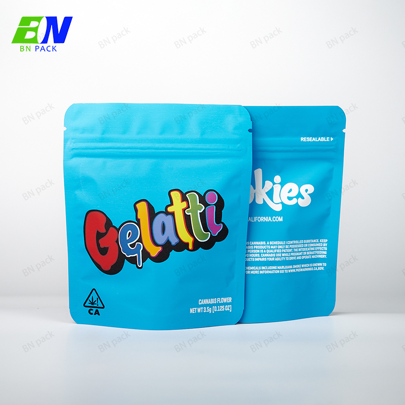 Sacchetto di cibo Doypack stampato personalizzato Soft Touch Borse in Mylar Borsa di cannabis con cerniera a prova di bambino