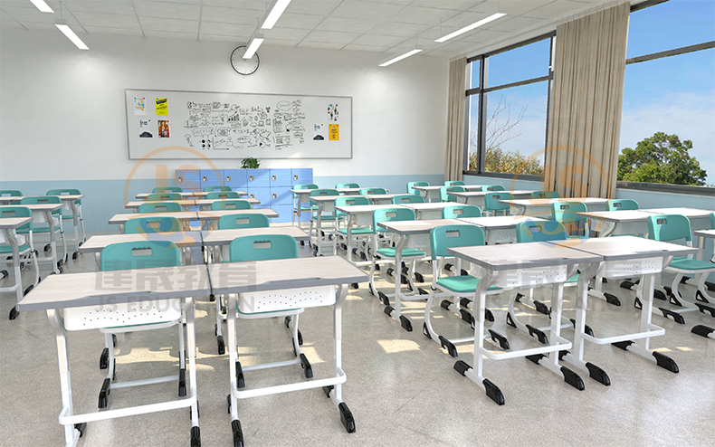 Lift desks and chairs to accompany students to