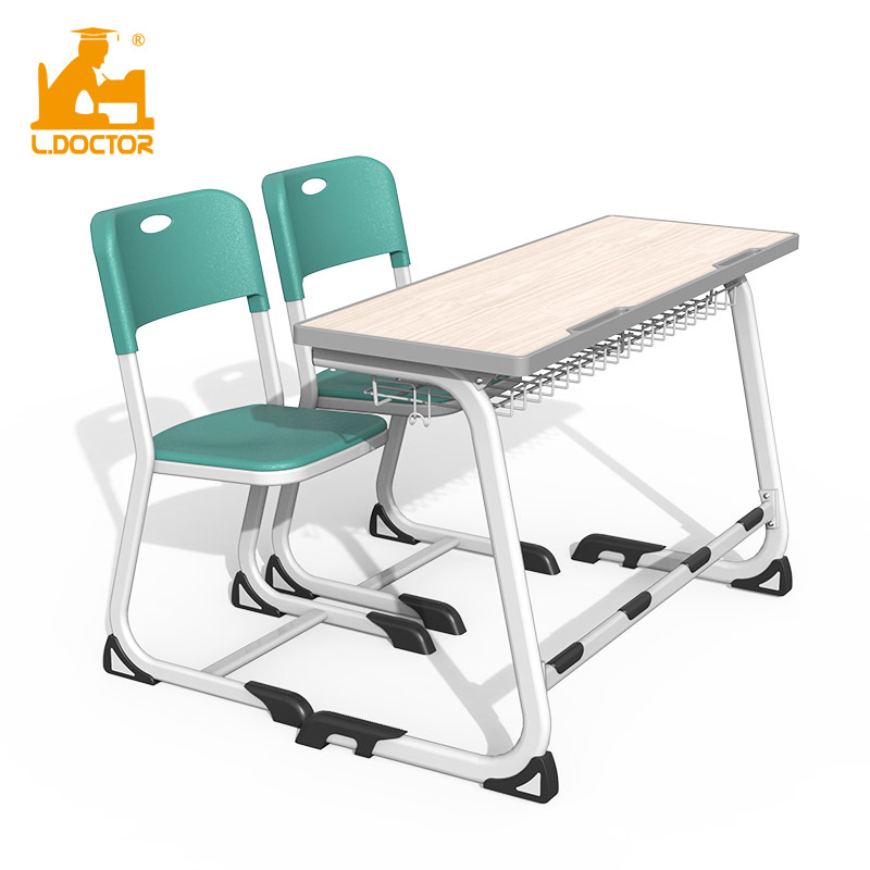 हाई स्कूल के छात्रों के लिए नॉक-डाउन डबल डेस्क और कुर्सी सेट