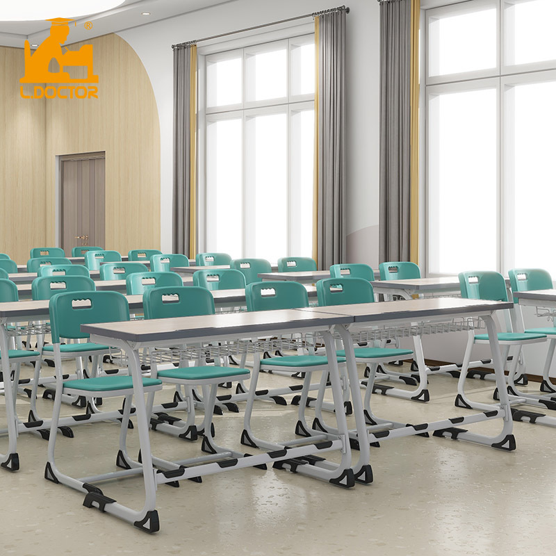 हाई स्कूल के छात्रों के लिए नॉक-डाउन डबल डेस्क और कुर्सी सेट