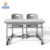 रोमानिया एडजस्टेबल स्टील-वुड डबल स्कूल डेस्क और कुर्सी