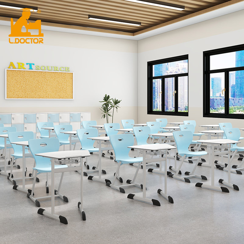 Set di scrivania e sedia trapezoidali per studenti, arredamento scolastico per l'Oman