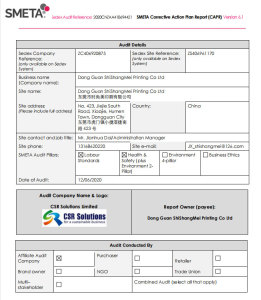 Bericht zum SMETA-Korrekturmaßnahmenplan