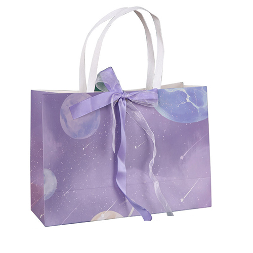 Mor Lüks Kurdele Kravat Fiyonklu Hediyelik Kağıt Torbalar