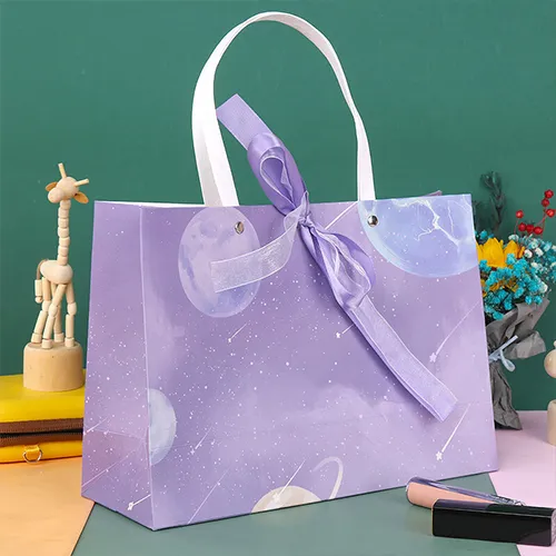 Sacs en papier cadeau pourpre de luxe ruban cravate noeud