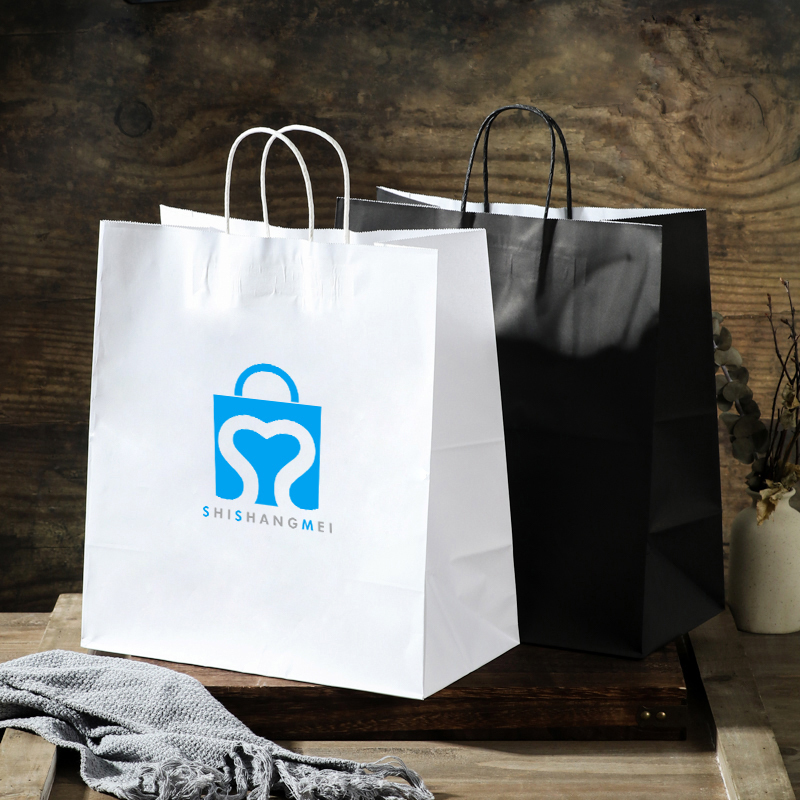 Personnalisez votre propre logo sacs à provisions en papier kraft blanc avec poignées