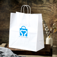 Personnalisez votre propre logo sacs à provisions en papier kraft blanc avec poignées