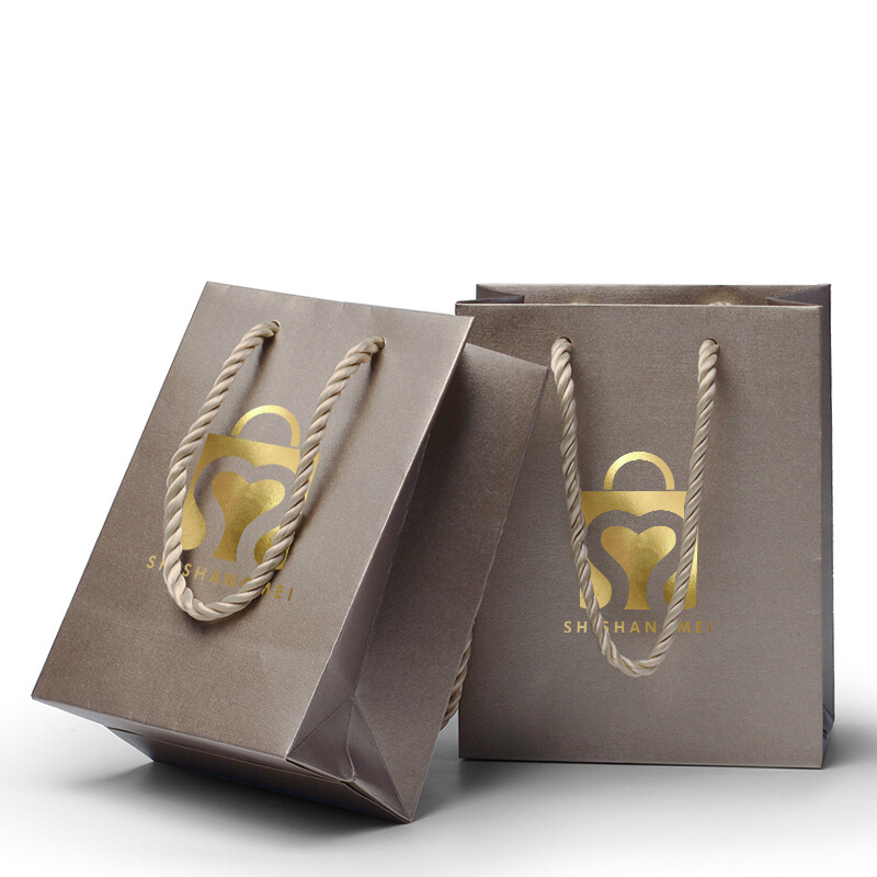 Personalized Small brown Jewelry Gift Packaging Paper bag with twisted handles