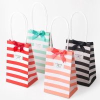 Printed red black and white striped Gift paper bags with handles