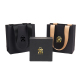 Certificazione FSC design personalizzato di alta qualità nero bianco piccoli gioielli orologio profumo bellezza shopping sacchetto di carta con manico a nastro