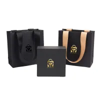 FSC-Zertifizierung hohe Qualität individuelles Design schwarz weiß kleine Schmuckuhr Parfüm Beauty Shopping Papiertüte mit Bandgriff