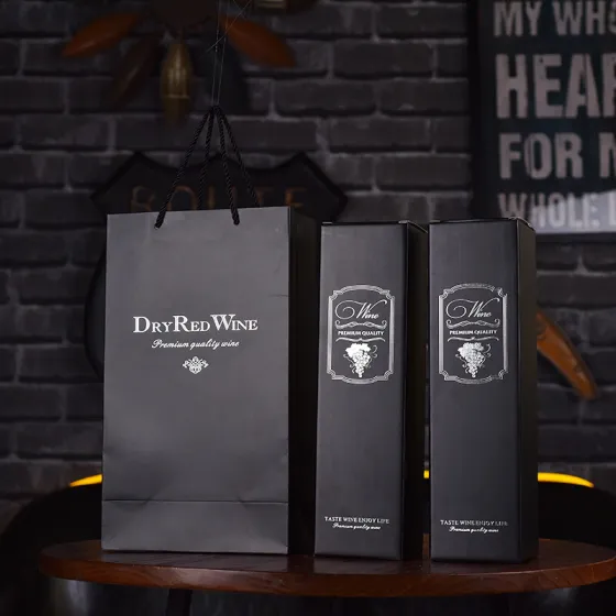 Usine conception personnalisée feuille estampage personnalisé marque noël bouteille de vin papier emballage sacs-cadeaux avec poignée