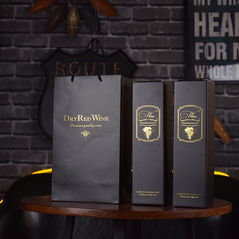 Usine conception personnalisée feuille estampage personnalisé marque noël bouteille de vin papier emballage sacs-cadeaux avec poignée