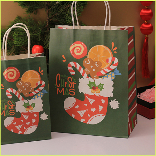 Christmas Gift Packaging Paper Bag With Twisted Paper Handle