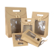 Petit sac en papier cadeau kraft brun avec fenêtre transparente personnalisée avec noeud
