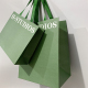 Les vêtements verts d'emballage chaussent les sacs en papier d'achats avec les poignées plates de ruban