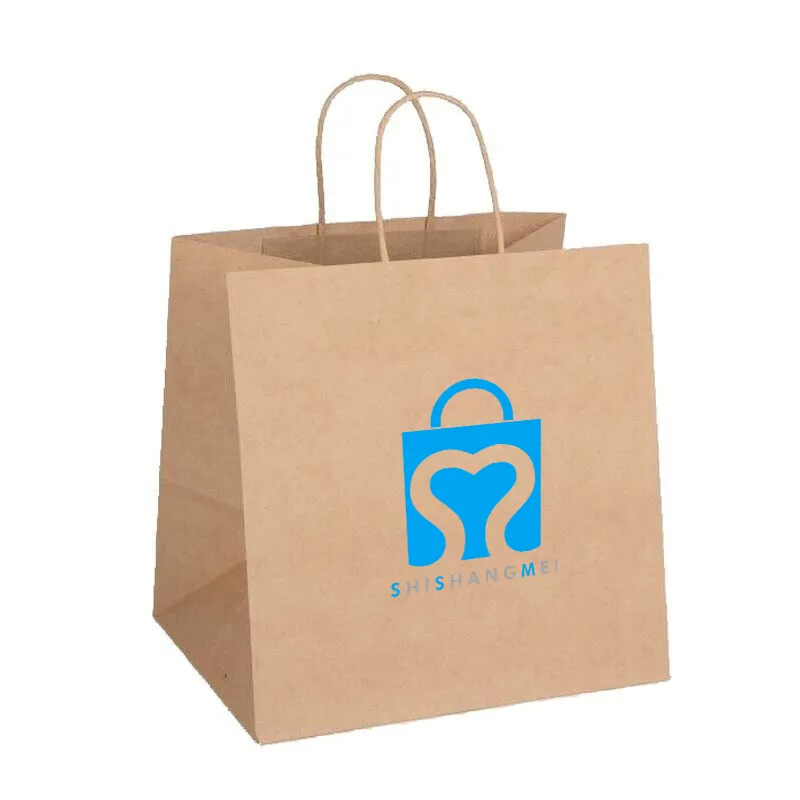Sacs en papier d'emballage de plaine de logo personnel biodégradable de 100% avec la poignée tordue