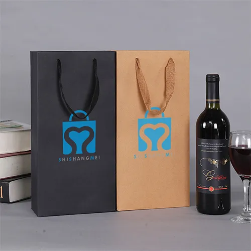 Sacs en papier cadeau Kraft pour bouteille de vin recyclée Thinken imprimés sur mesure